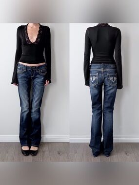 Rerock for express medium wash low rise bootcut jeans